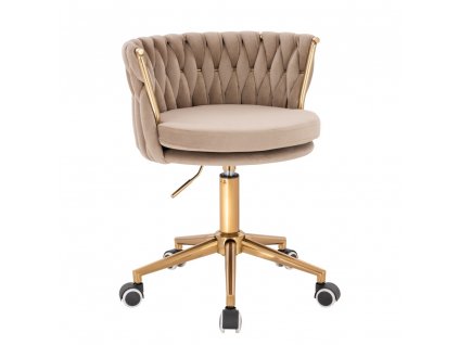 Židle LYON VELUR na zlaté podstavě s kolečky - latte