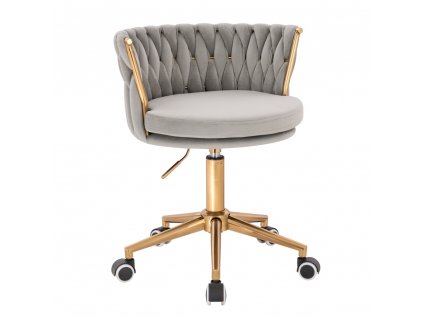 Židle LYON VELUR na zlaté podstavě s kolečky - světle šedá