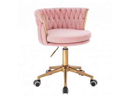 Židle LYON VELUR na zlaté podstavě s kolečky - světle růžová