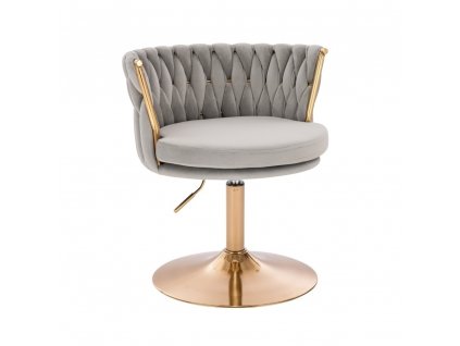 Židle LYON VELUR na zlatém talíři - světle šedá