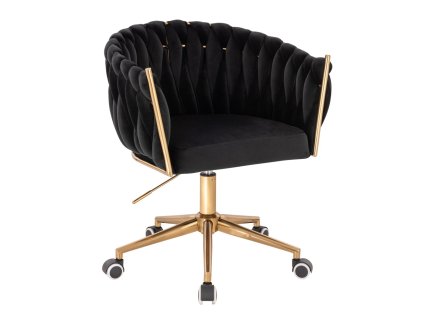 Židle NORDEN VELUR na zlaté podstavě s kolečky - černá