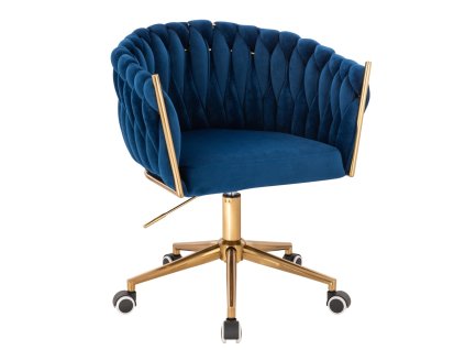 Židle NORDEN VELUR na zlaté podstavě s kolečky - modrá