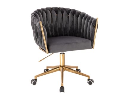 Židle NORDEN VELUR na zlaté podstavě s kolečky - tmavě šedá