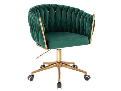 Židle NORDEN VELUR na zlaté podstavě s kolečky - zelená