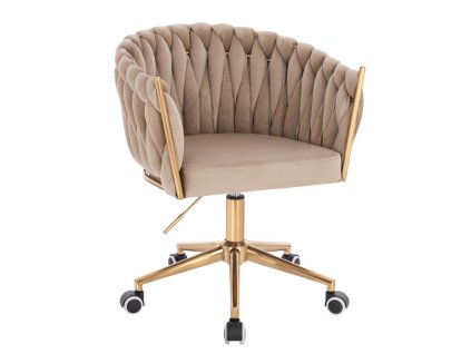 Židle NORDEN VELUR na zlaté podstavě s kolečky - latte