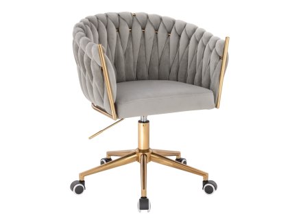 Židle NORDEN VELUR na zlaté podstavě s kolečky - světle šedá