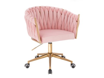 Židle NORDEN VELUR na zlaté podstavě s kolečky - růžová