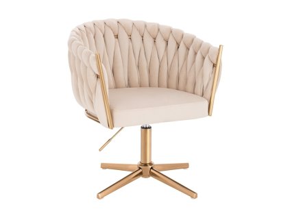 Židle NORDEN VELUR na zlatém kříži - krémová