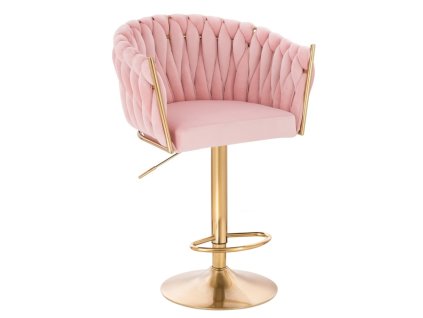 Barová židle NORDEN VELUR na zlatém talíři - světle růžová