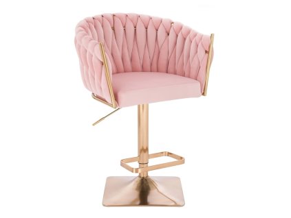 Barová židle NORDEN VELUR na zlaté hranaté podstavě - světle růžová