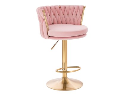 Barová židle LYON VELUR na zlatém talíři -světle  růžová