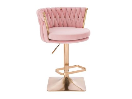 Barová židle LYON VELUR na zlaté hranaté podstavě - světle růžová