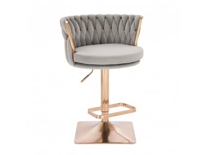 Barová židle LYON VELUR na zlaté hranaté podstavě - světle šedá