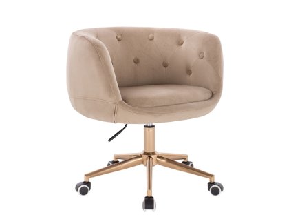 Židle MONTANA VELUR na zlaté podstavě s kolečky - latte