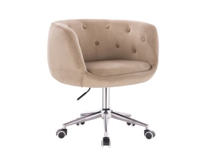 Židle MONTANA VELUR na stříbrné podstavě s kolečky - latte