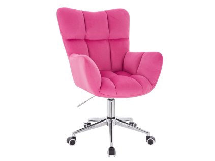 Křeslo AURORA VELUR na stříbrné podstavě s kolečky - tmavě růžové