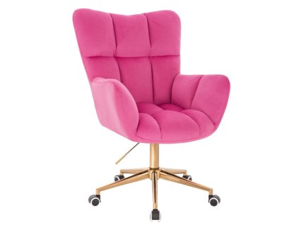 Křeslo AURORA VELUR na zlaté podstavě s kolečky - tmavě růžové