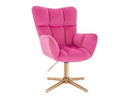 Křeslo AURORA VELUR na zlatém kříži - tmavě růžové
