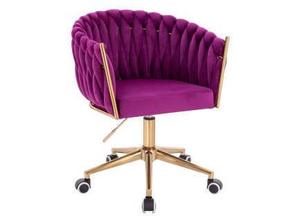 Židle NORDEN VELUR na zlaté podstavě s kolečky - fuchsie