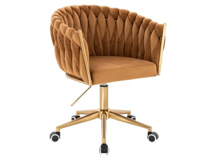 Židle NORDEN VELUR na zlaté podstavě s kolečky - medová