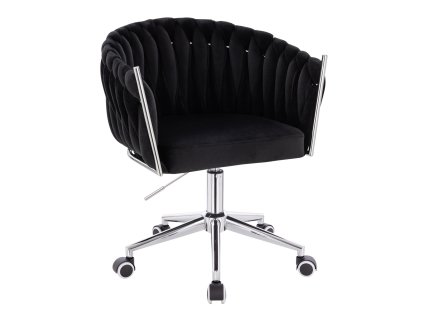 Židle NORDEN VELUR na stříbrné podstavě s kolečky - černá