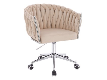 Židle NORDEN VELUR na stříbrné podstavě s kolečky - krémová