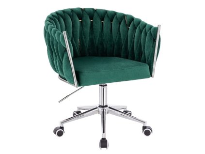 Židle NORDEN VELUR na stříbrné podstavě s kolečky - zelená