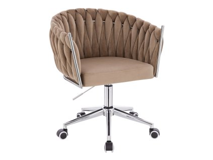 Židle NORDEN VELUR na stříbrné podstavě s kolečky - latte