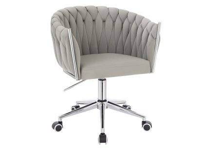 Židle NORDEN VELUR na stříbrné podstavě s kolečky - světle šedá