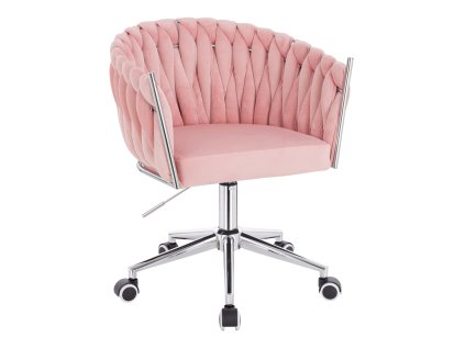 Židle NORDEN VELUR na stříbrné podstavě s kolečky - růžová