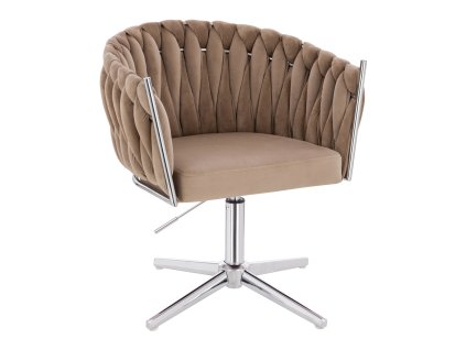 Židle NORDEN VELUR na stříbrném kříži - latte