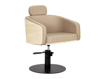 Kadeřnické křeslo Vratislav na černém talíři - béžové