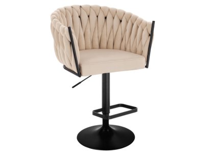 Barová židle NORDEN VELUR na černém talíři - krémová