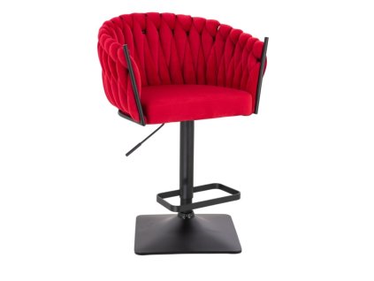 Barová židle NORDEN VELUR na černé hranaté podstavě - červená