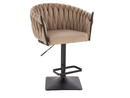 Barová židle NORDEN VELUR na černé hranaté podstavě - latte