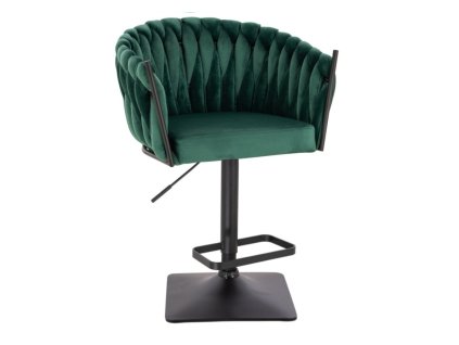 Barová židle NORDEN VELUR na černé hranaté podstavě - zelená