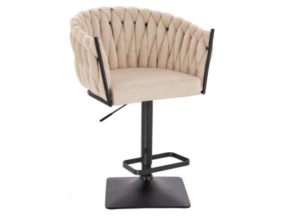 Barová židle NORDEN VELUR na černé hranaté podstavě - krémová