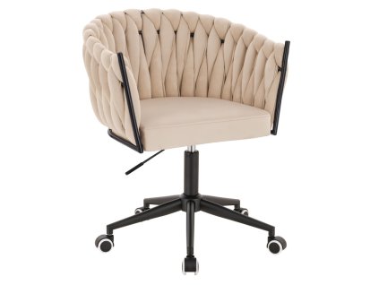 Židle NORDEN VELUR na černé podstavě s kolečky - krémová