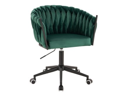 Židle NORDEN VELUR na černé podstavě s kolečky - zelená