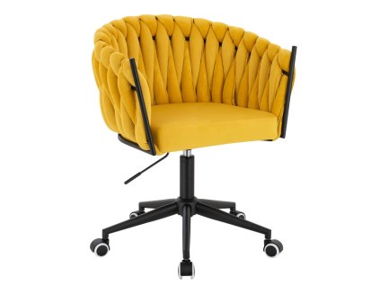 Židle NORDEN VELUR na černé podstavě s kolečky - žlutá