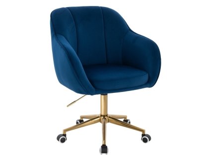 Židle AVOLA VELUR na zlaté podstavě s kolečky - modrá
