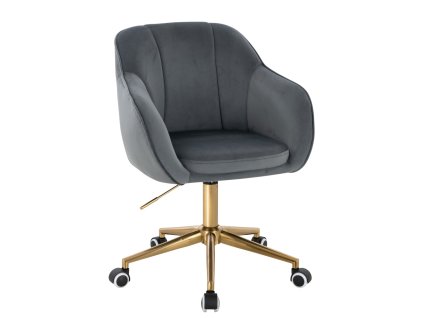 Židle AVOLA VELUR na zlaté podstavě s kolečky - tmavě šedá