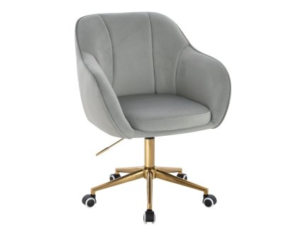 Židle AVOLA VELUR na zlaté podstavě s kolečky - světle šedá