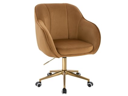 Židle AVOLA VELUR na zlaté podstavě s kolečky - medová