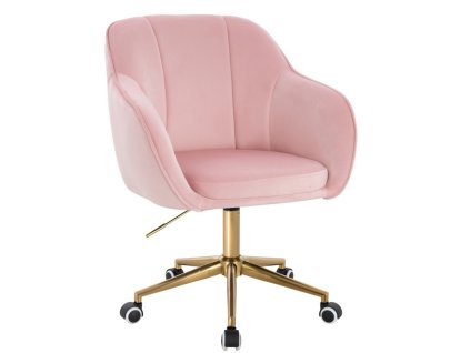 Židle AVOLA VELUR na zlaté podstavě s kolečky - světle růžová