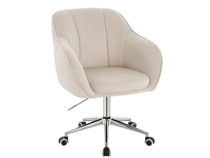 Židle AVOLA VELUR na stříbrné podstavě s kolečky - krémová