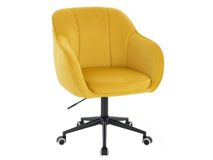 Židle AVOLA VELUR na černé podstavě s kolečky - žlutá