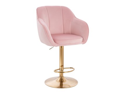Barová židle AVOLA VELUR na zlatém talíři - světle růžová