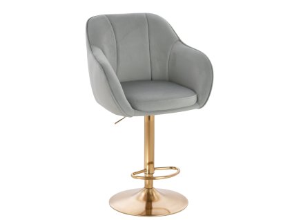 Barová židle AVOLA VELUR na zlatém talíři - světle šedá