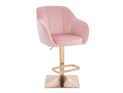 Barová židle AVOLA VELUR na zlaté hranaté podstavě - světle růžová